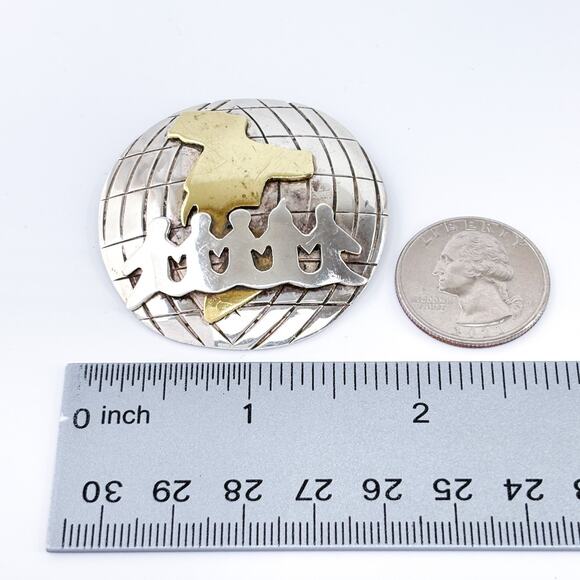 Vintage Sterling Silver 925 Mixed Metals Globe Unity Brooch Pin - Picture 7 of 7